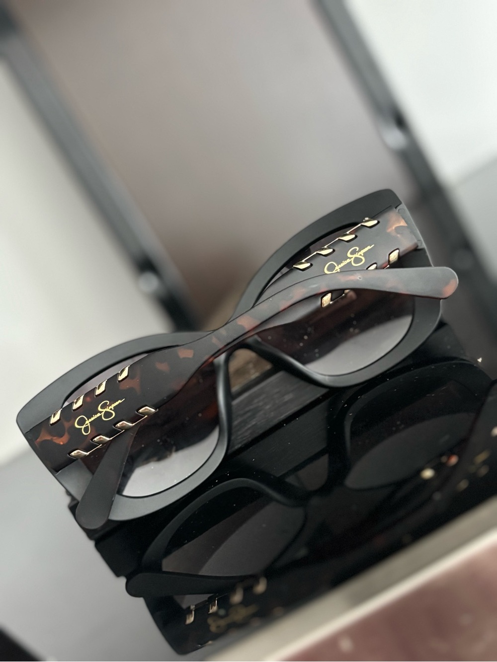 JESSICA SIMPSON Tortoiseshell and Black Sunglasses with Gold Accents